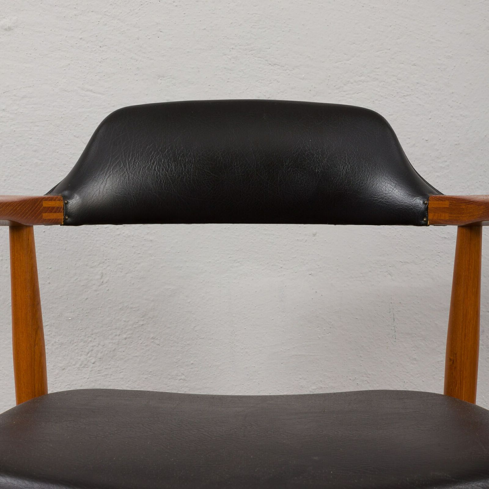 photo for sale Solid Teak Chair In Black Vinyl Fabric The Style Of Erik Kirkegaard, Denmark, 1950s