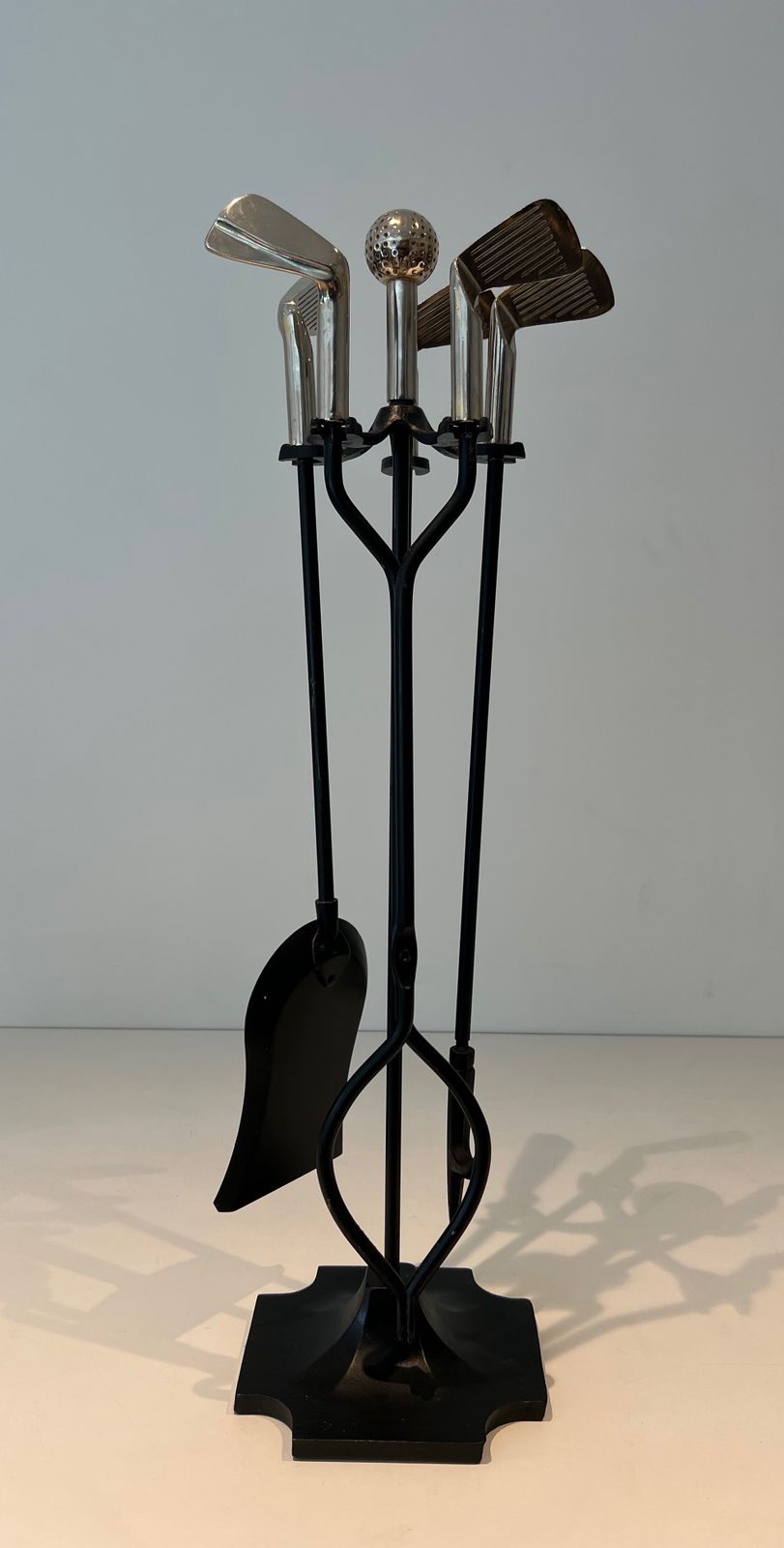 “Golf” Model Fire Kit In Black Lacquered Metal And Chromed Brass photo furniture