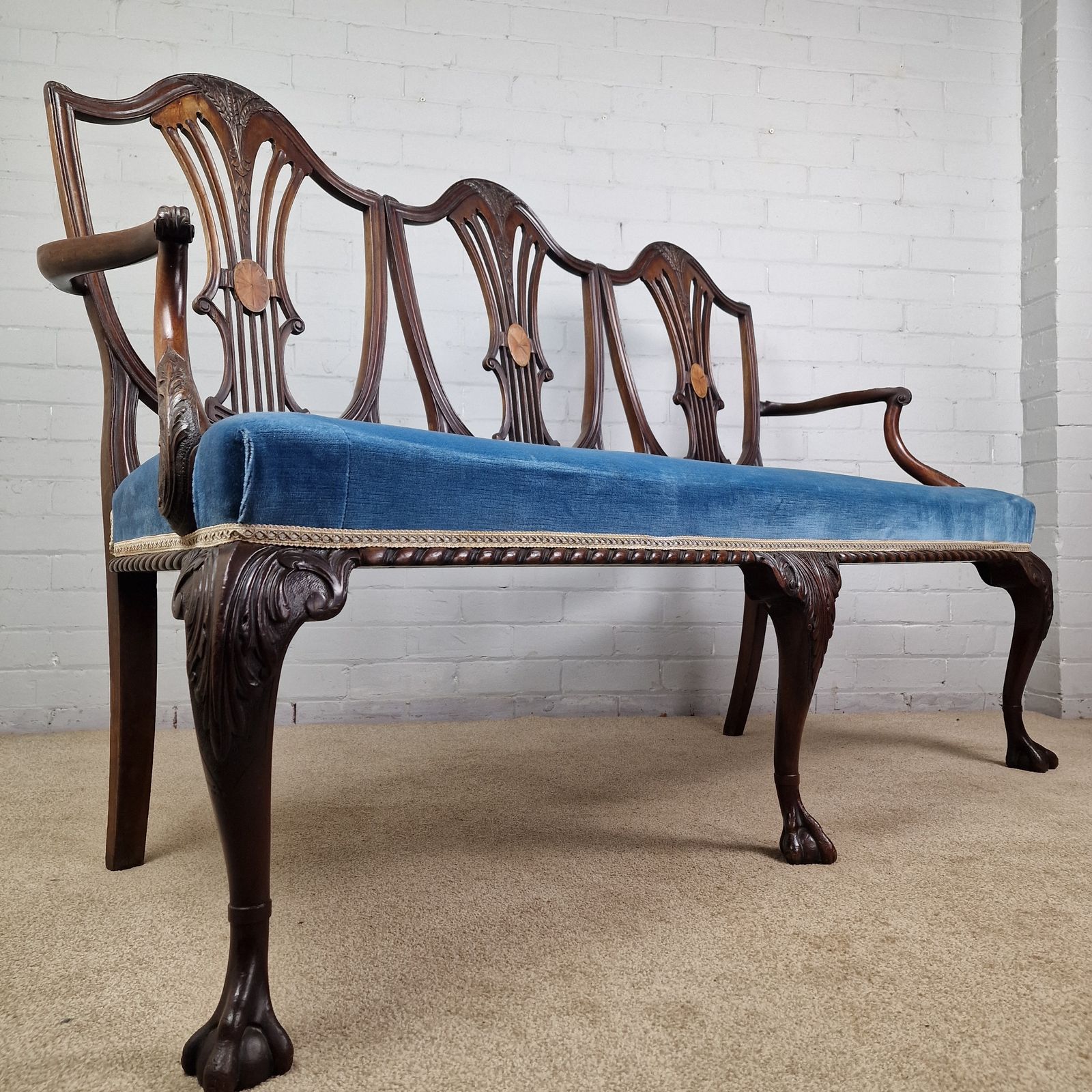 Original Victorian Sheraton Style Three Seat Sofa / Settee photo furniture