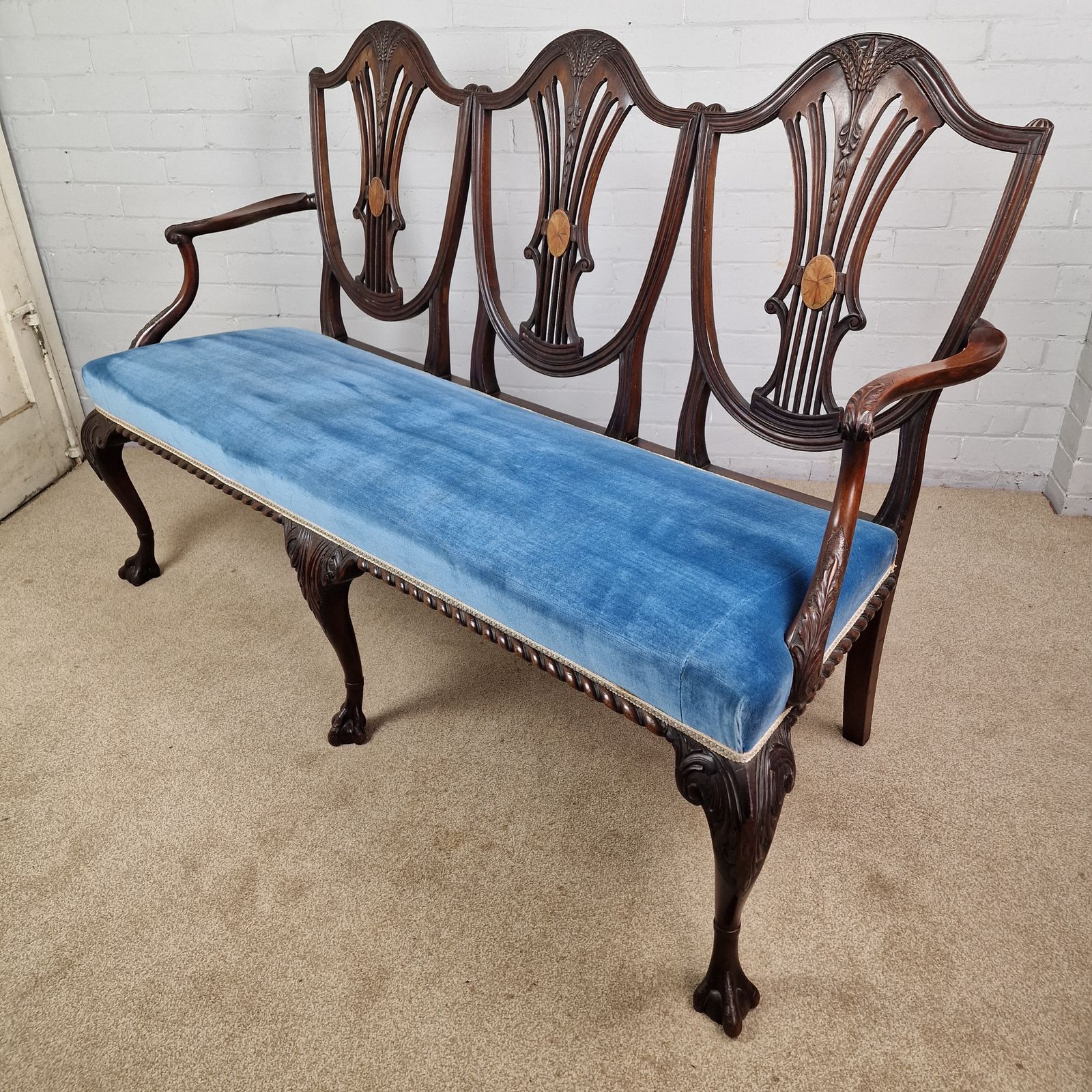 photo furniture Original Victorian Sheraton Style Three Seat Sofa / Settee
