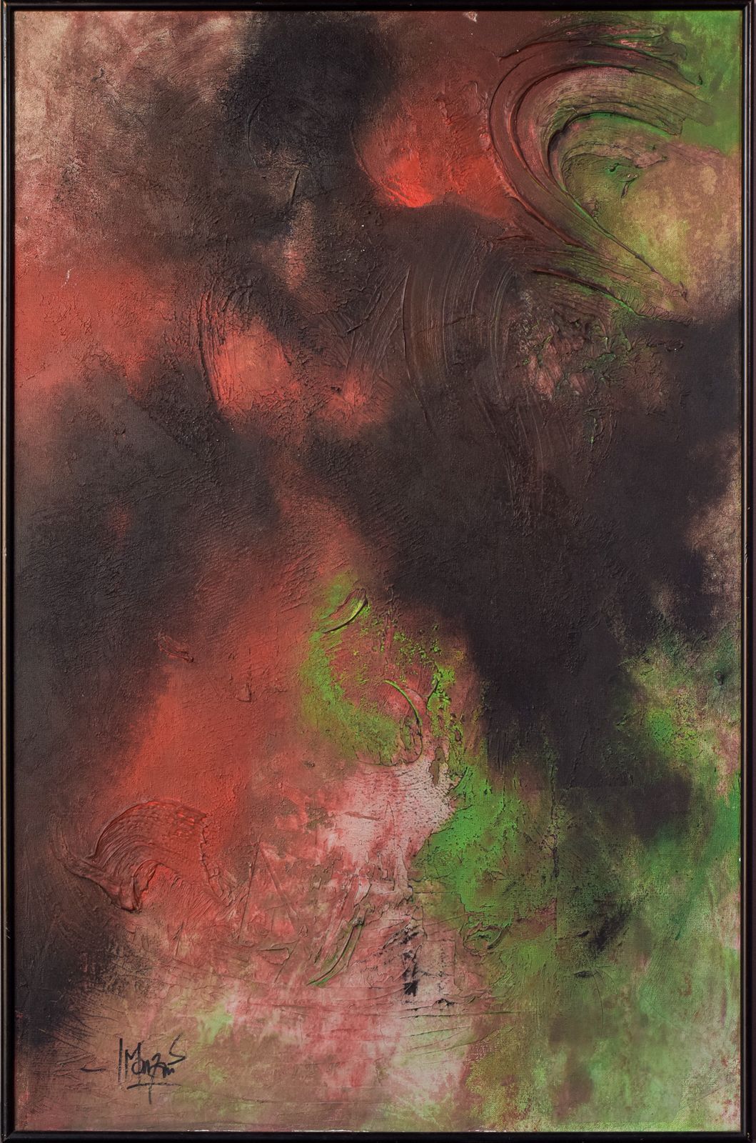 Abstract Schilderij, Gesigneerd En Voorzien Van Opschrift Op De Achterzijde photo furniture