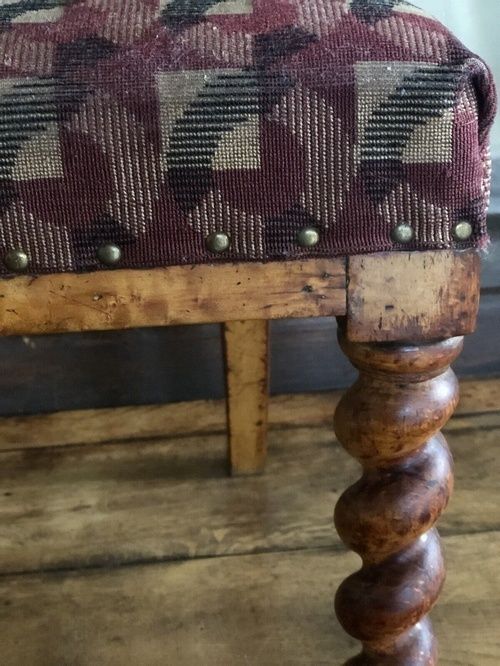 Charming Victorian Rustic Burr Walnut Barley Twist Burgandy Beige Black Occasional Hall Chair photo Furniture