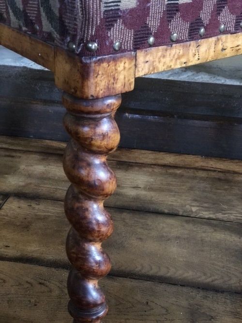 Charming Victorian Rustic Burr Walnut Barley Twist Burgandy Beige Black Occasional Hall Chair photo 239.0