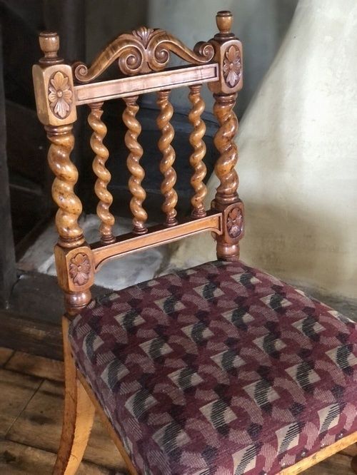 Charming Victorian Rustic Burr Walnut Barley Twist Burgandy Beige Black Occasional Hall Chair photo buy