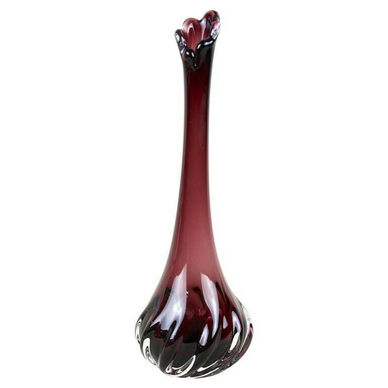 Bordeaux Red Murano Glass Long Neck Vase, 20th Century, Italy Circa 1970