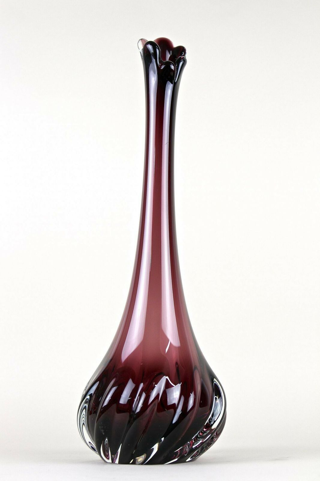 photo furniture Bordeaux Red Murano Glass Long Neck Vase, 20th Century, Italy Circa 1970