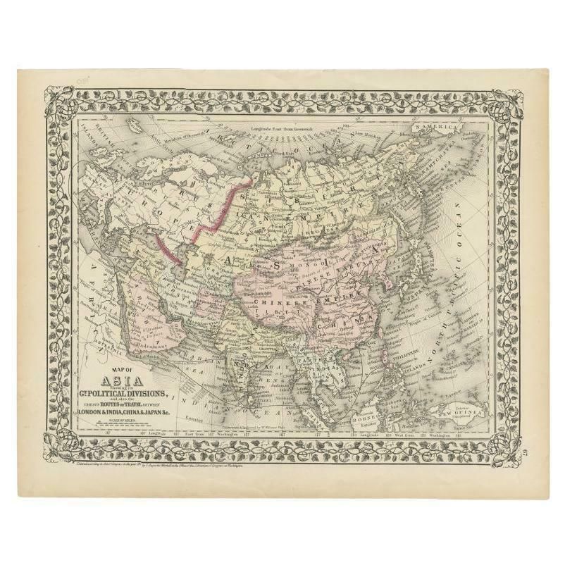 Antique Map Of Asia Showing Its Political Divisions, 1874