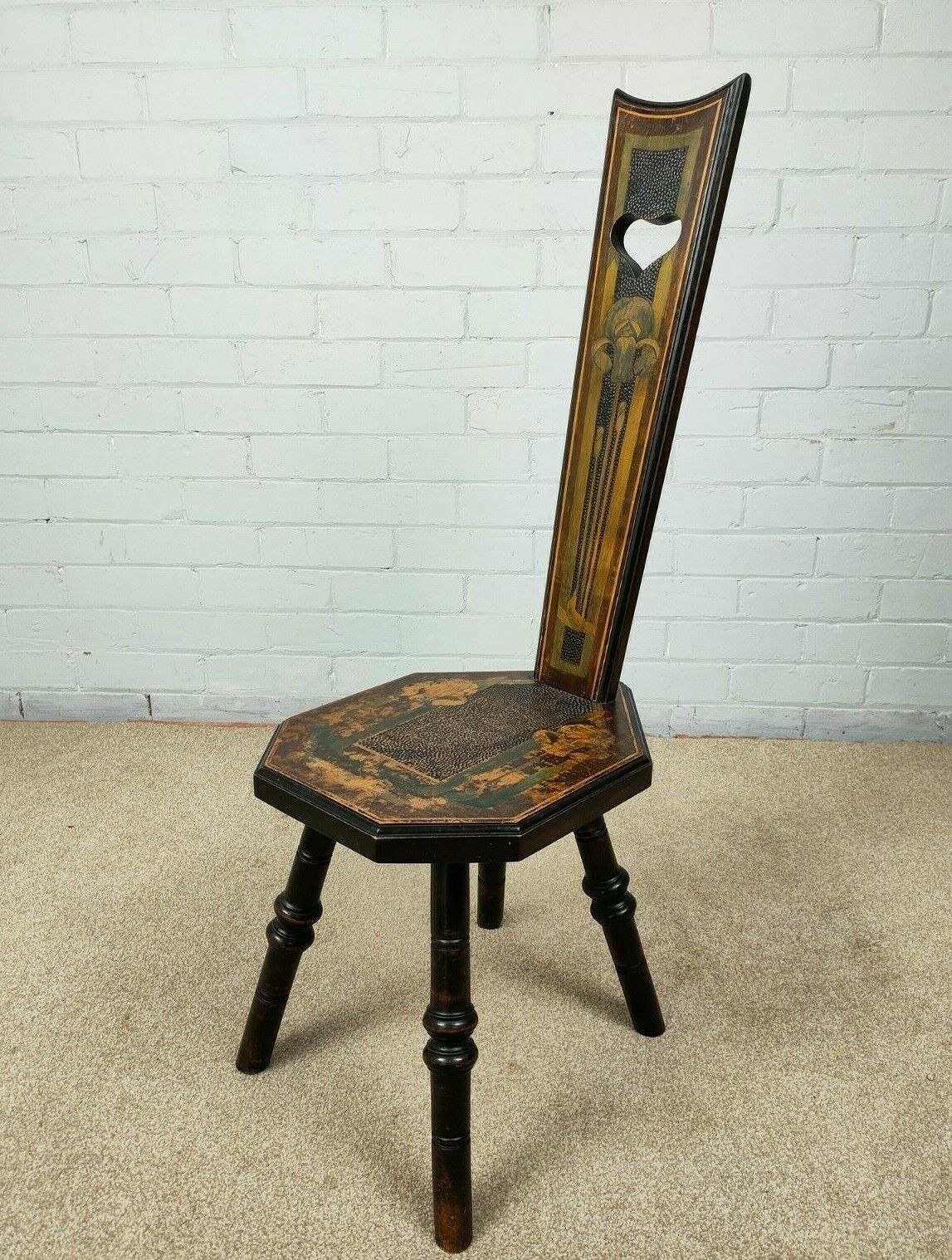 Welsh Victorian Spinning Chair With Art Nouveau Decoration