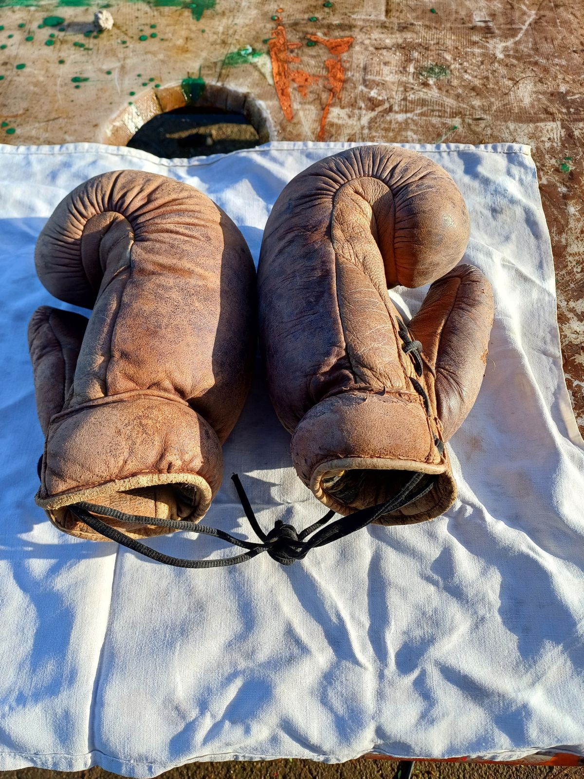 Pair Of Old Leather Boxing Gloves photo for sale