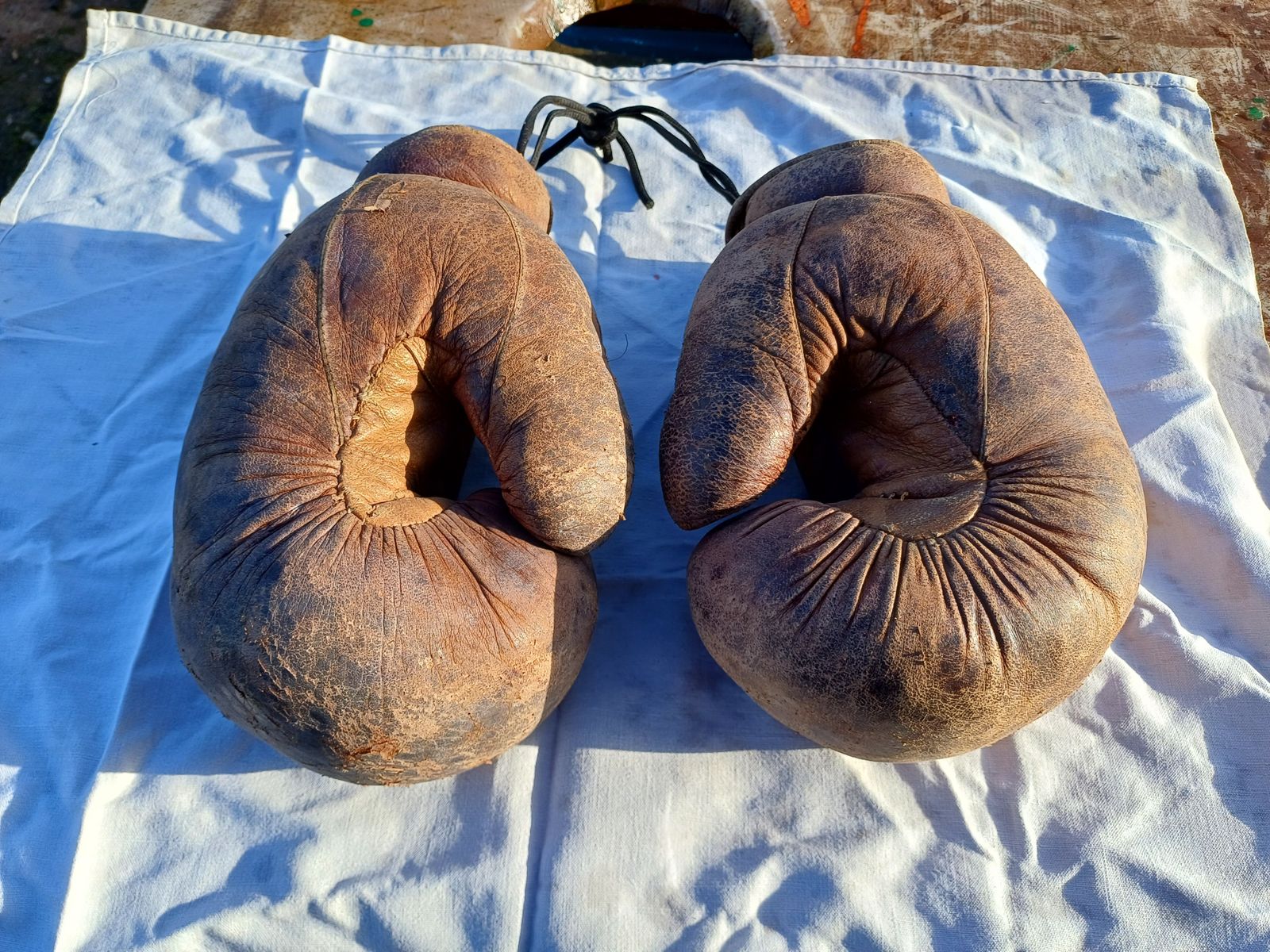 Pair Of Old Leather Boxing Gloves