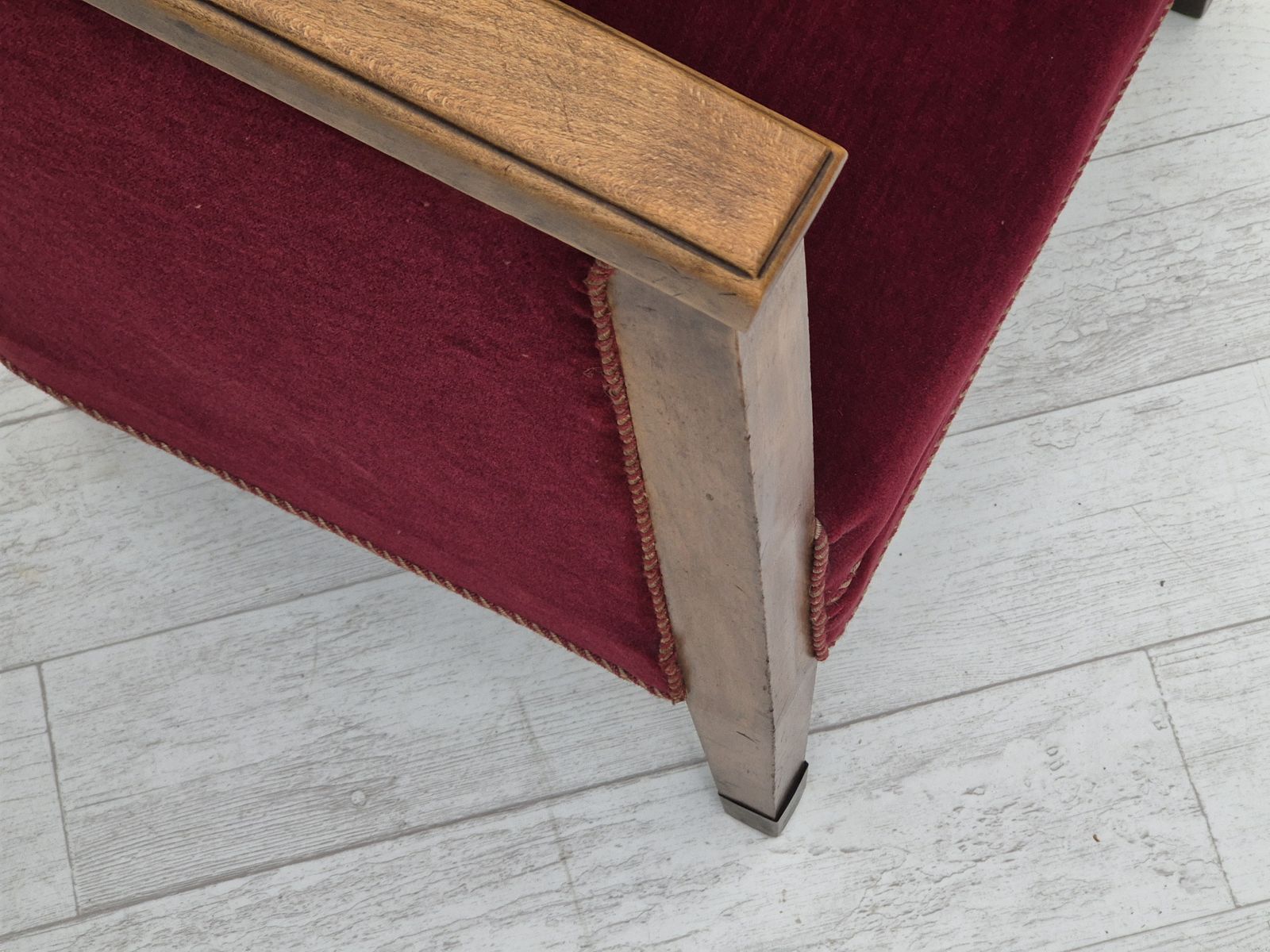 photo vintage 1950s, Danish Armchair, Original Condition, Furniture Velour, Beech Wood.