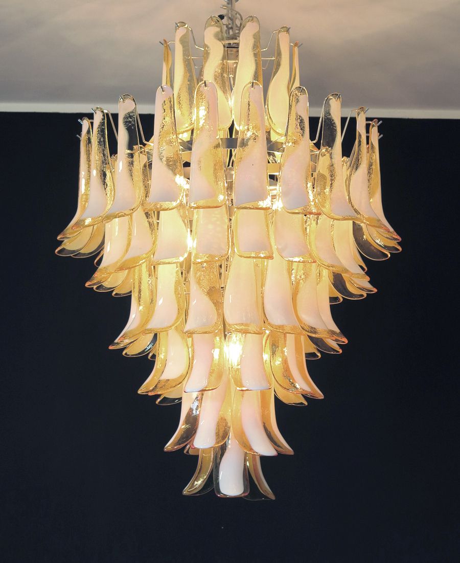 Lighting Chandelier Mazzega Murano, Italy    85 Caramel Lattimo Glass Petals photo