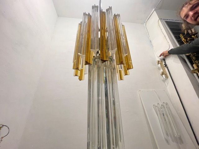 Murano Glass Trilobi Chandelier By Venini 1970’s photo vinterior