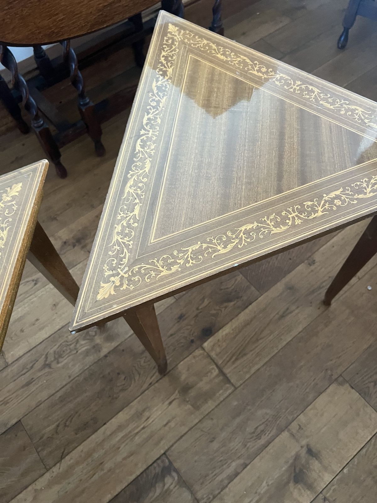Set Italian Inlay Marquetry Pair Of 2 Side Tables Walnut photo 110.0