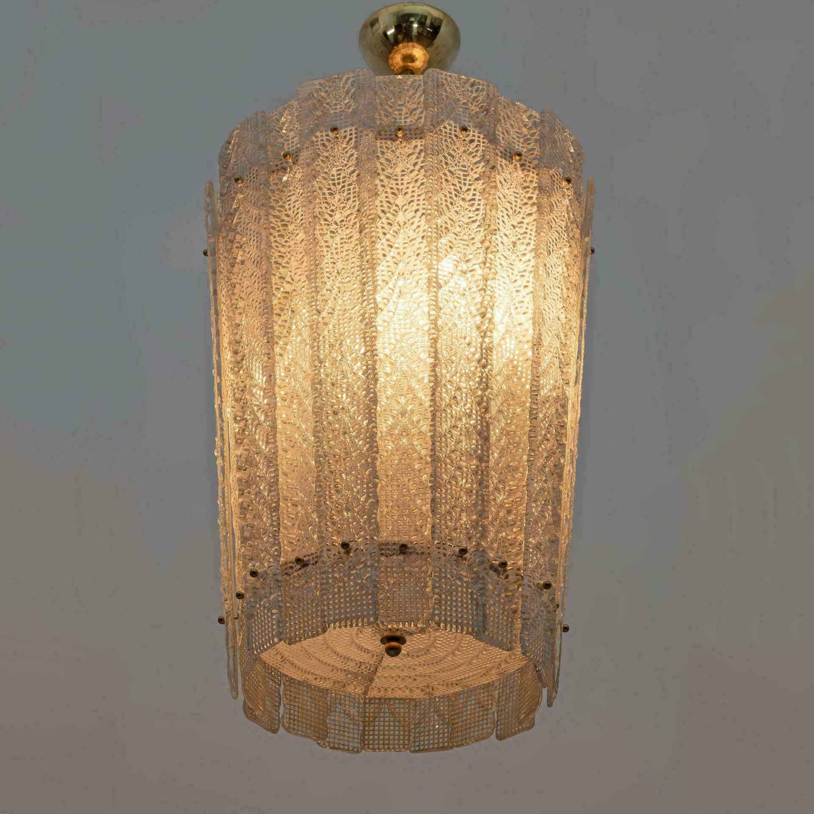 Barovier & Toso Art Dèco Style Brass Murano Glass Lantern Chandelier photo Lighting
