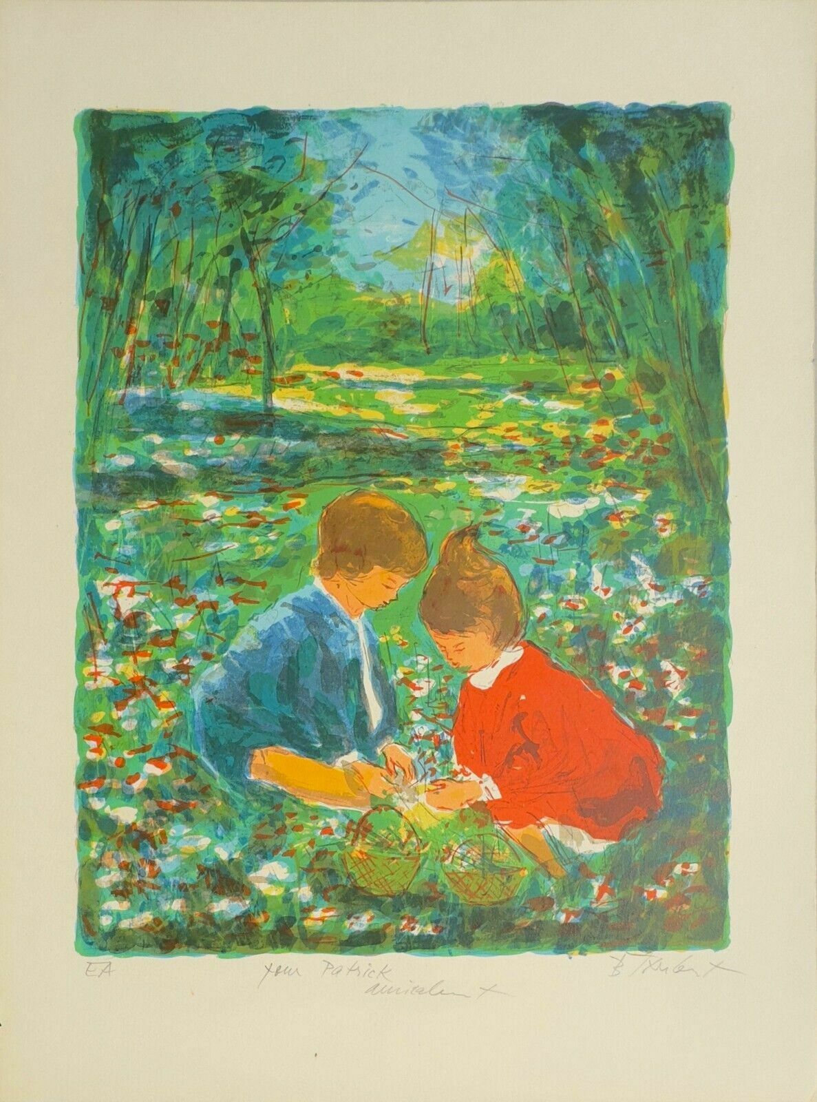 Bertoldo Taubert   Signed Lithograph Signed Lithograph 1975 Kids In The Garden