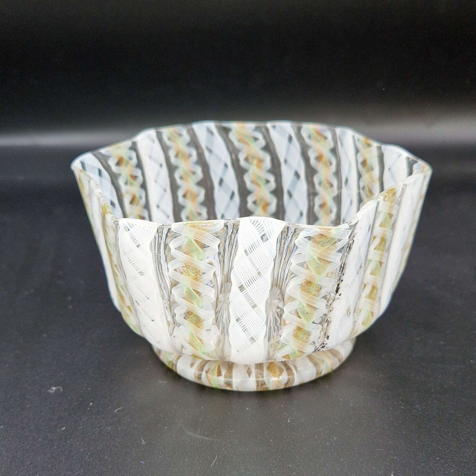 Salviati Murano Zanfirico Glass Bowl Green Gold photo furniture