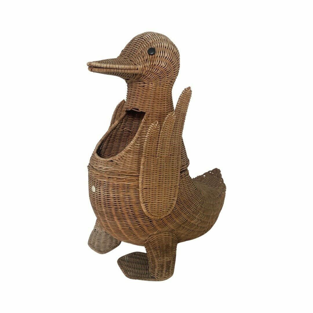 Olivier Cajan   Duck Shaped Laundry Or Newspaper Basket   Wicker / Ratan   1970's