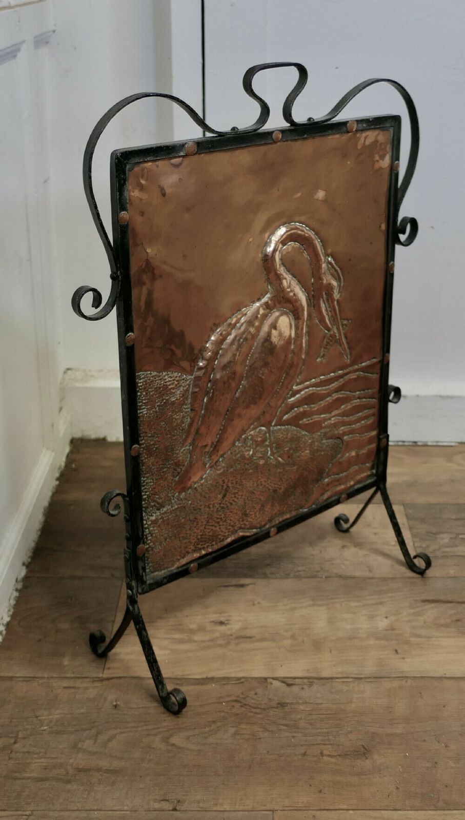 Arts And Crafts Stork And Fish Copper And Iron Fire Screen photo furniture