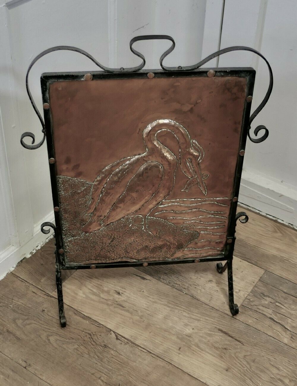 Arts And Crafts Stork And Fish Copper And Iron Fire Screen photo Home Fixtures