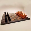 Chess Set In Hand Carved Italian Alabaster Of Volterra   Black And Natural Agate 1970s photo furniture