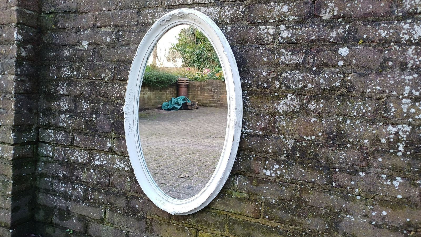 Large Bespoke Painted Oval Shabby Chic Wall Mirror In Farrow And Ball With Gold Decoration. photo furniture