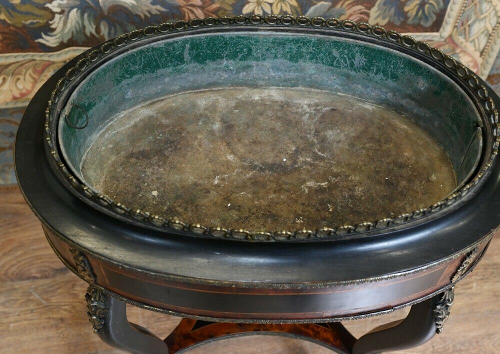 Antique French Planter Side Table Aboyna Inlay Jardiniere photo vinterior