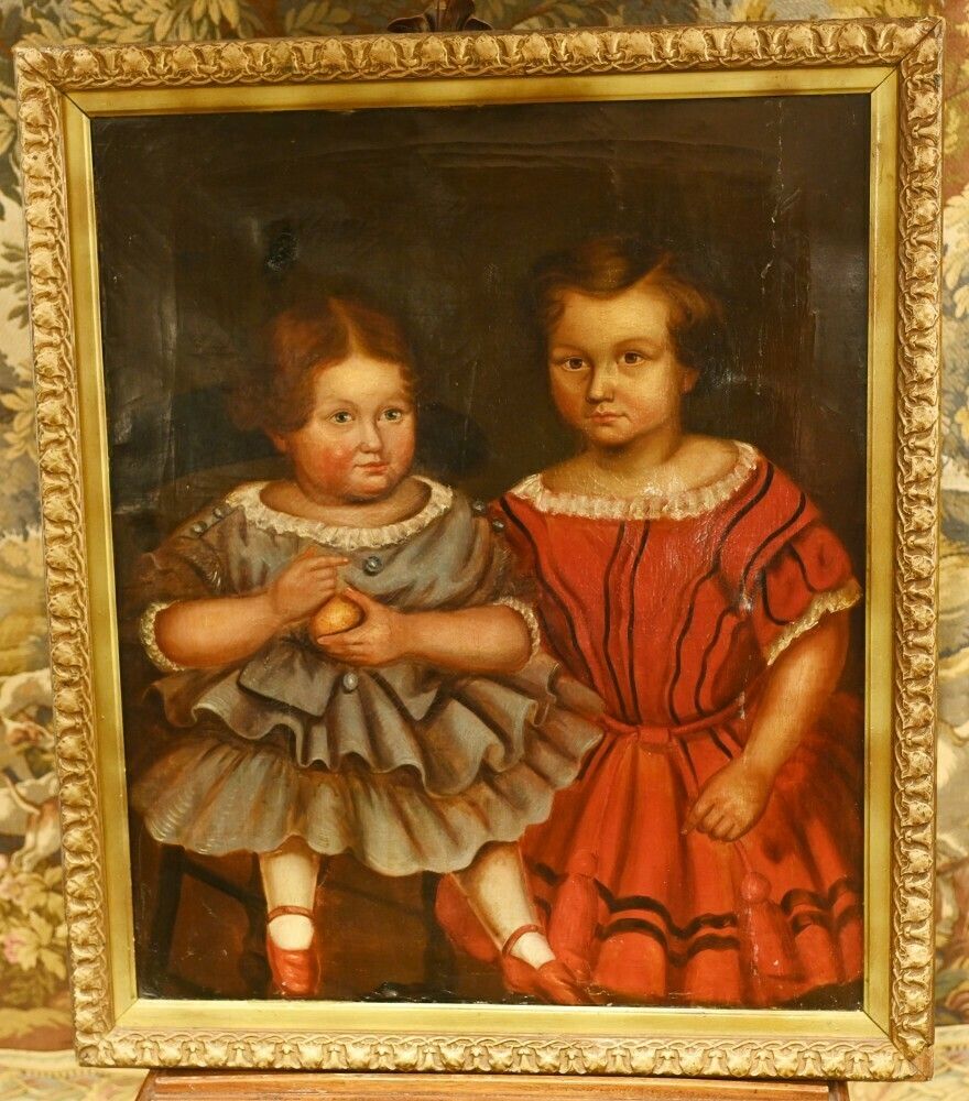 American Primitive Oil Painting Child Portrait 1840 Folk Art photo furniture