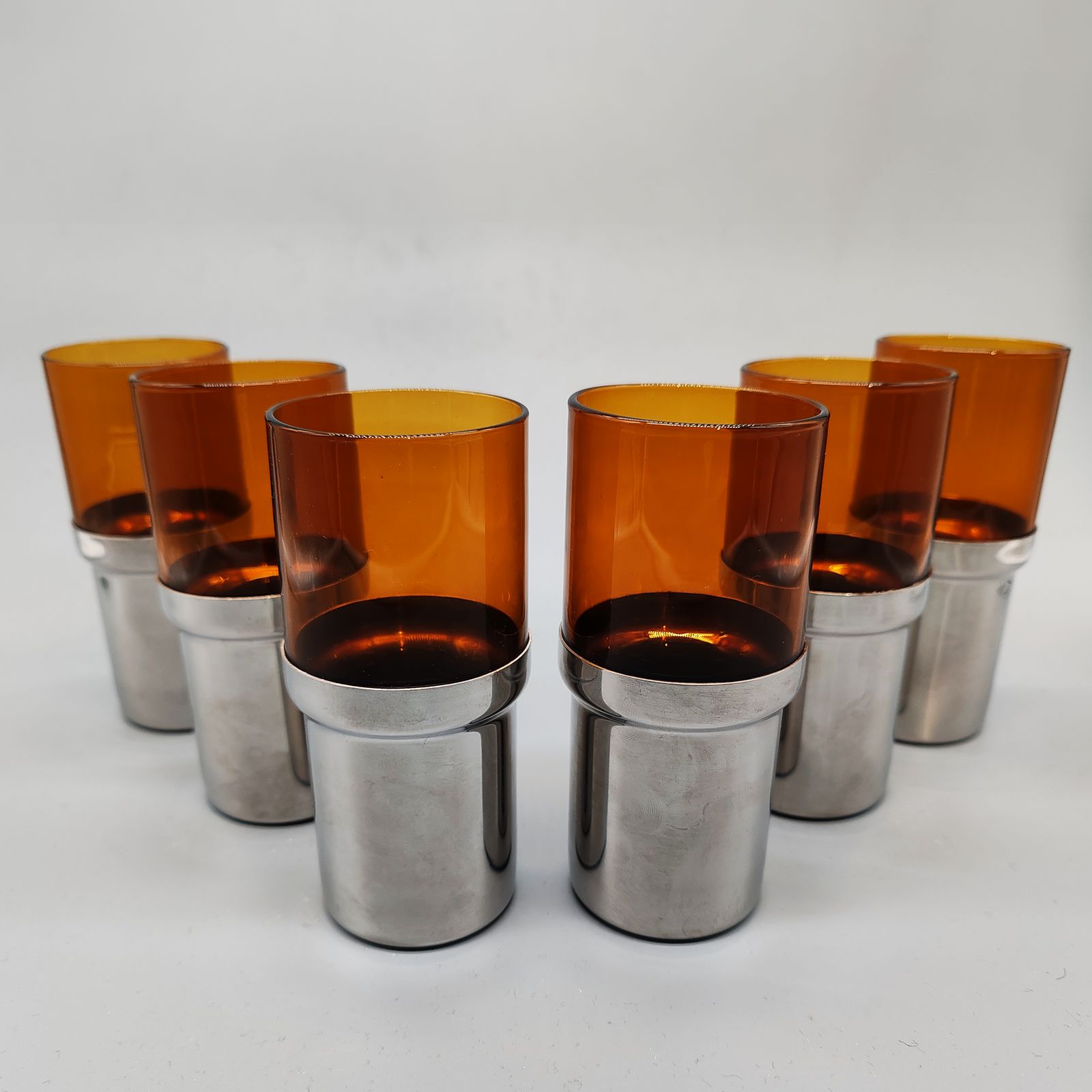 Glass And Metal Set With Ice Bucket And 6 Glasses By Pran   1970s photo vinterior