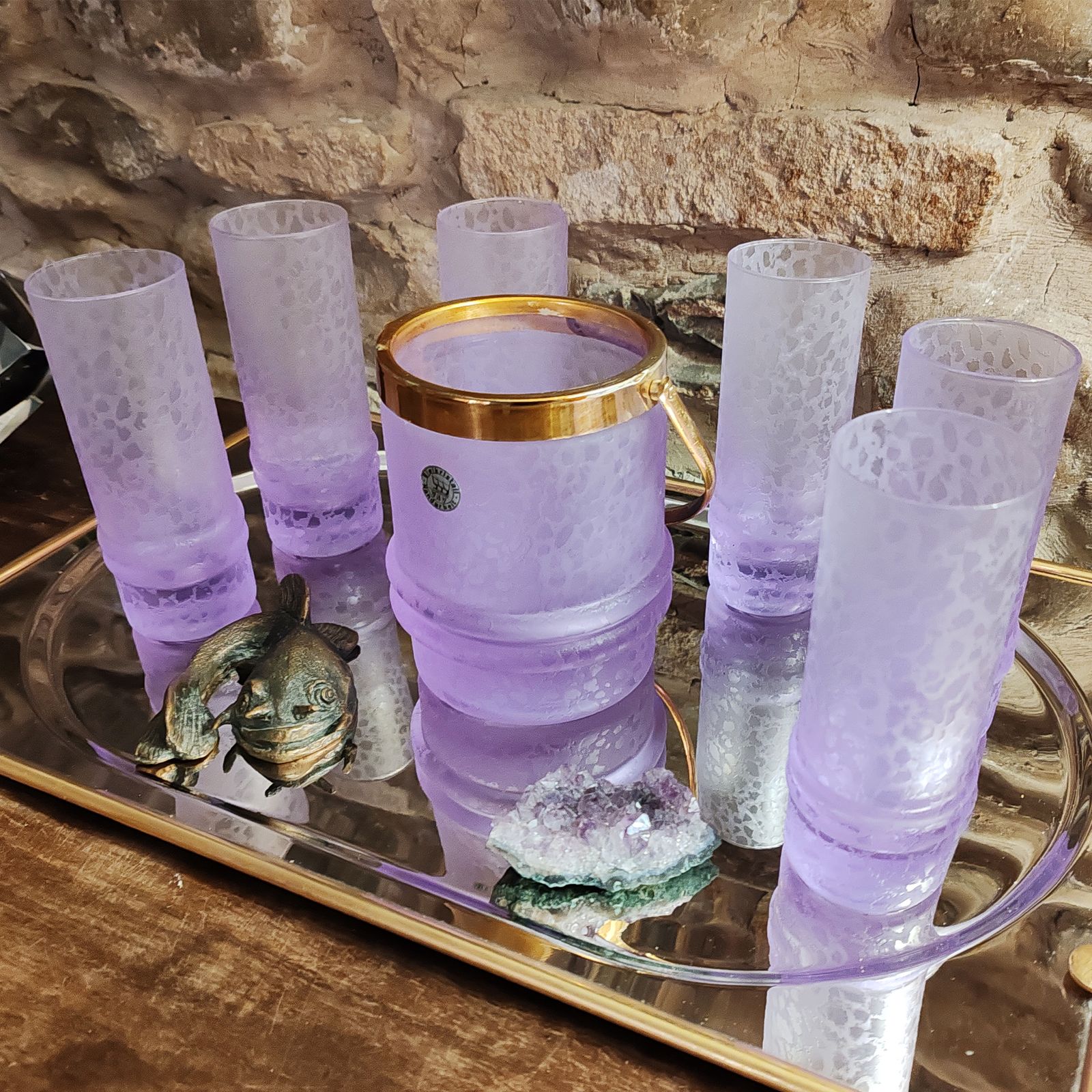 Crystal Set With Ice Bucket And 4 Glasses By Vav Cristallerie 1970s photo for sale