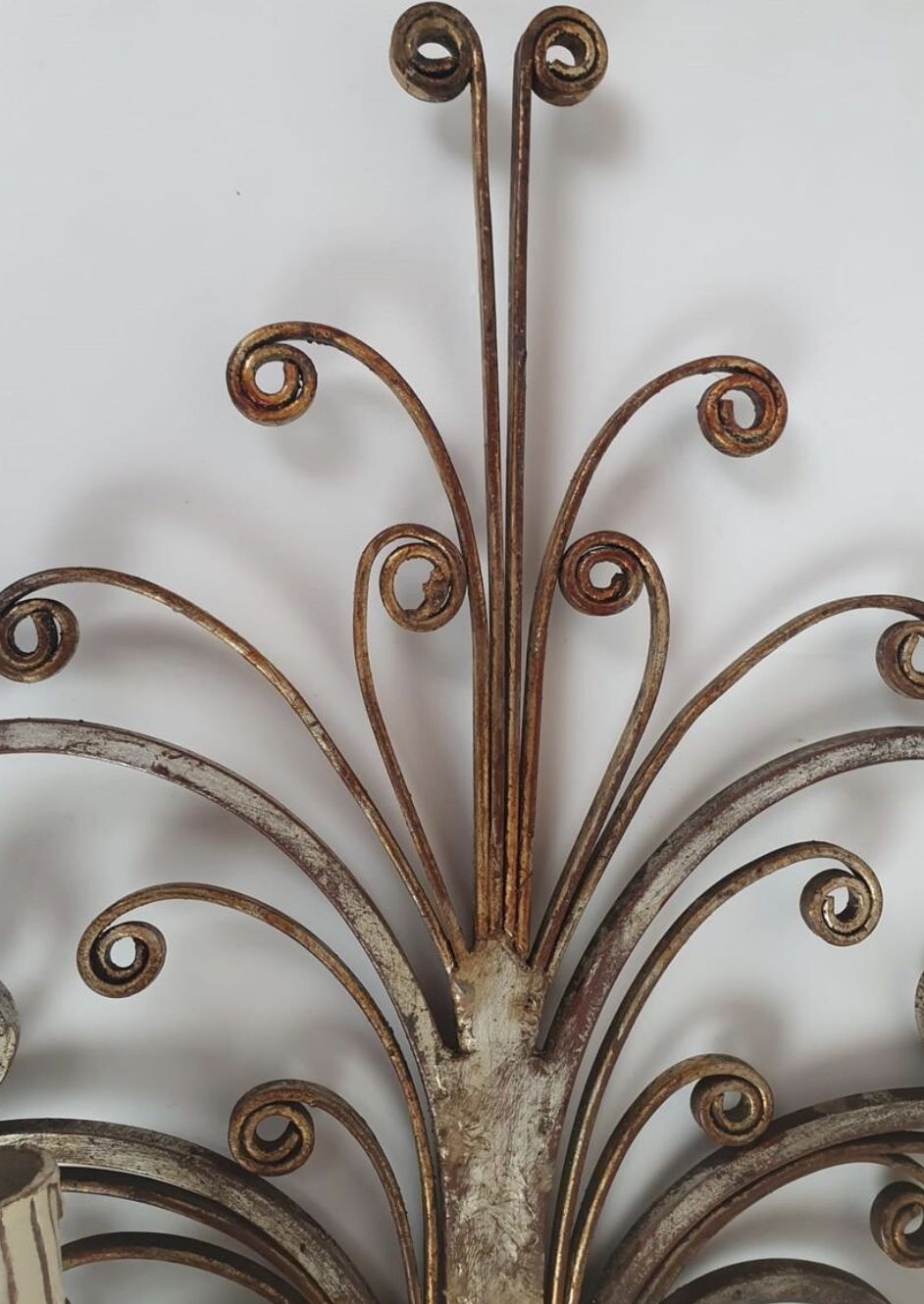 Pair Of Silver Wrought Iron And Glass Wall Lights By Banci, Italy, 1940s photo for sale