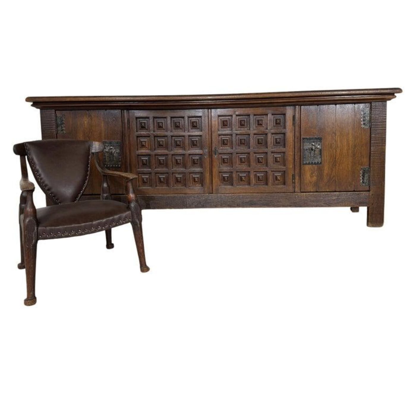 Mid Century Sideboard In The Style Of Guillerme And Chambron, Solid Oak photo for sale