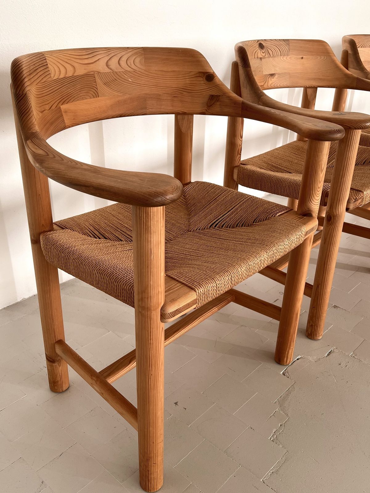 3350.0 Rainer Daumiller Dining Chairs In Pine And Paper Cord, 1970s photo