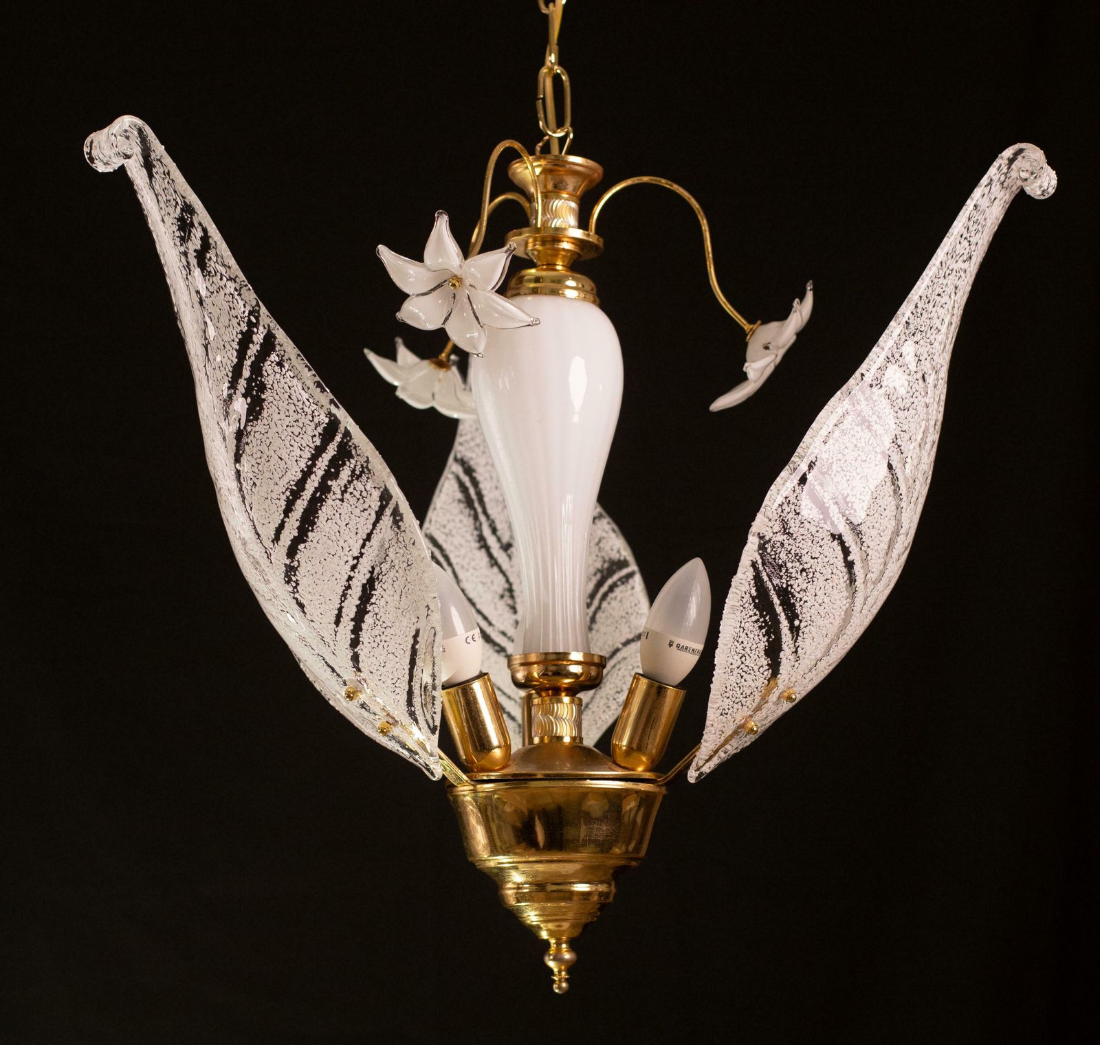Elegant Murano Chandelier With White Flowers And Leaves, 1970 photo for sale
