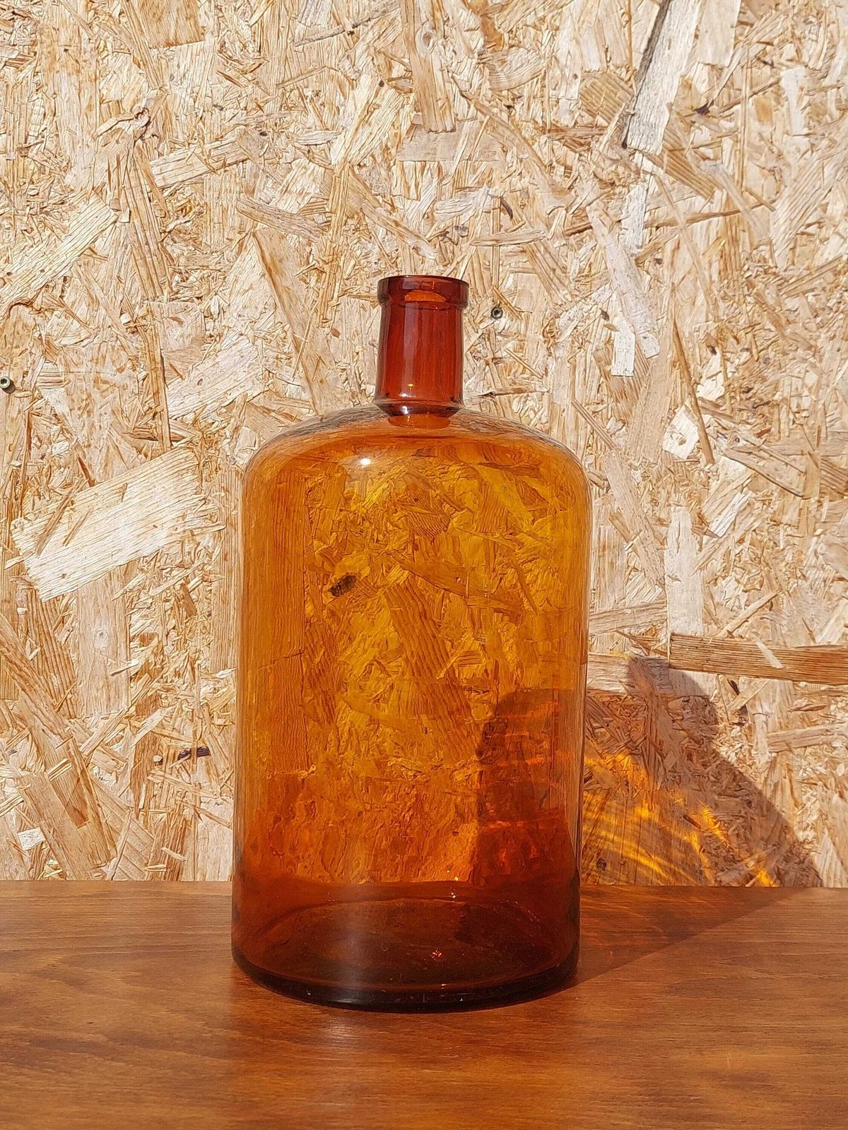 Rare Vintage Hand Blown Amber Bottle/ Antique Amber Demijohn/ Hand Blown Bottle/ Amber Glass Vase/ Glass Floor Vase/ Amber Damigiana /1950's