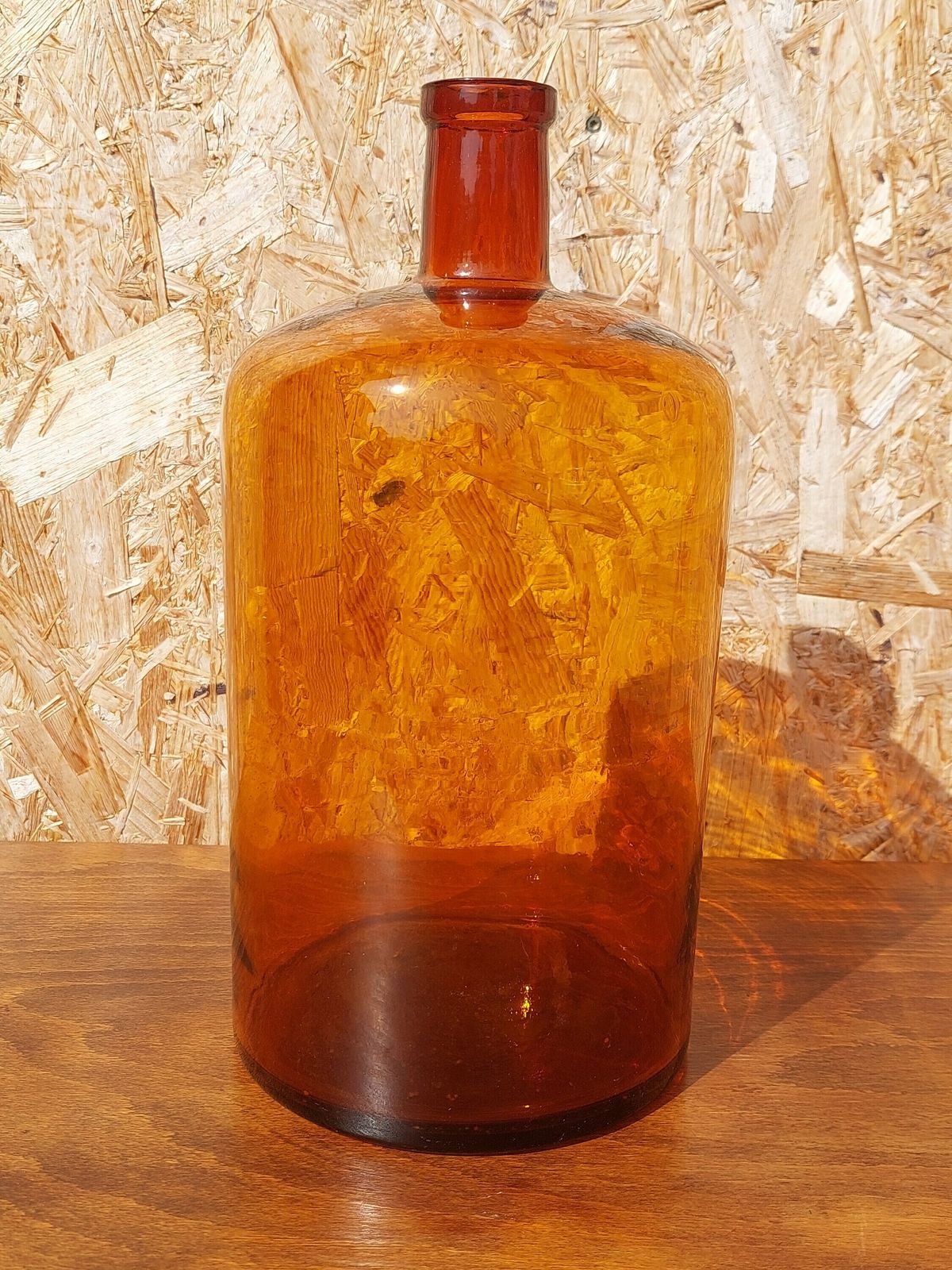 Rare Vintage Hand Blown Amber Bottle/ Antique Amber Demijohn/ Hand Blown Bottle/ Amber Glass Vase/ Glass Floor Vase/ Amber Damigiana /1950's photo 129.0
