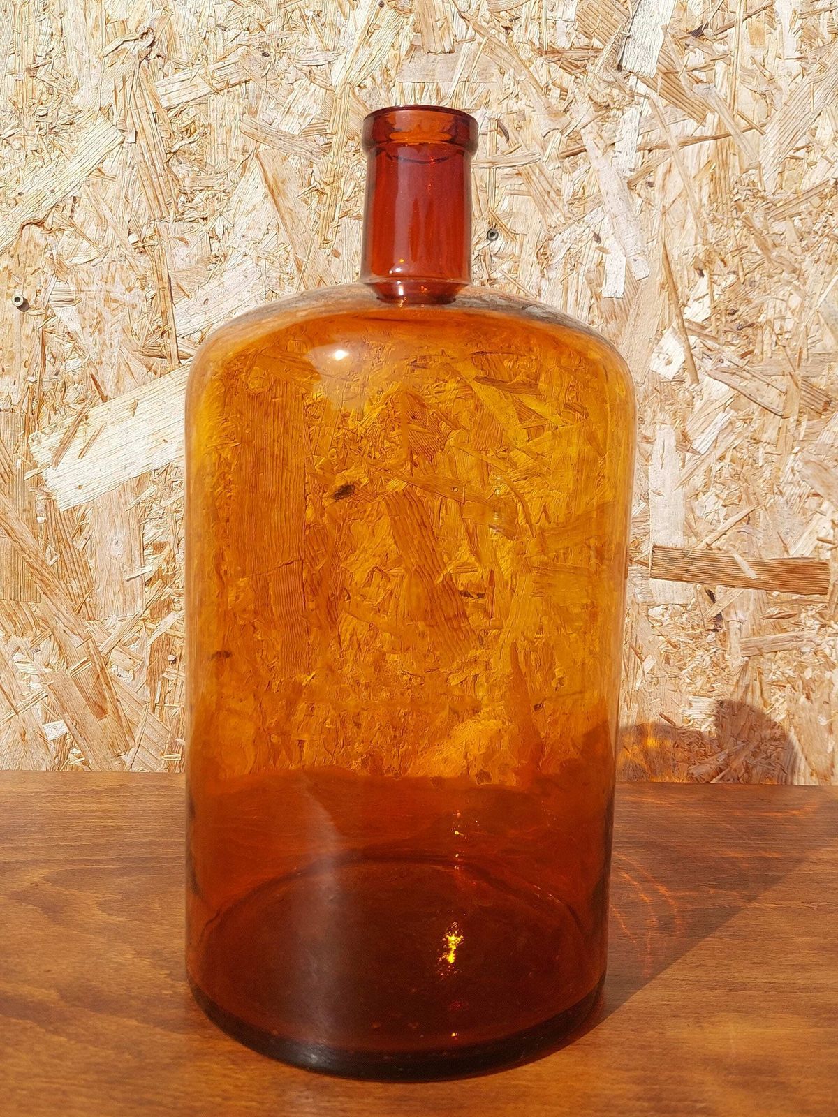 Rare Vintage Hand Blown Amber Bottle/ Antique Amber Demijohn/ Hand Blown Bottle/ Amber Glass Vase/ Glass Floor Vase/ Amber Damigiana /1950's photo vinterior