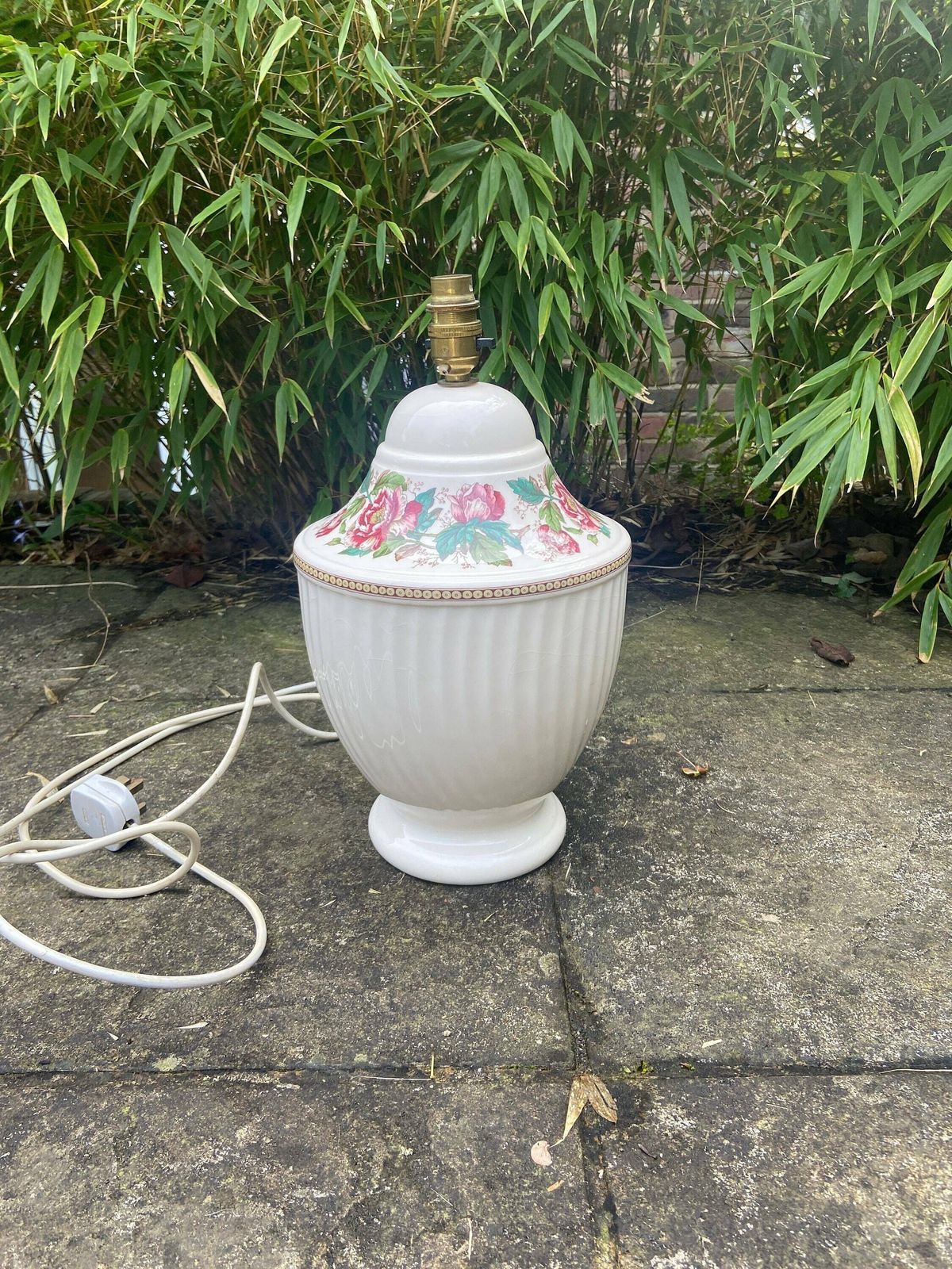 1920s Floral China Urn Style Lamp With Floral Transfers, Excellent Condition, Working Order, Large Size