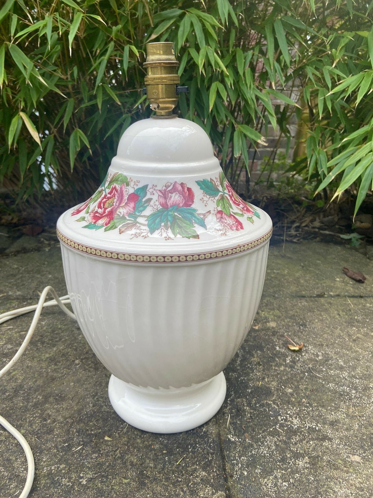 1920s Floral China Urn Style Lamp With Floral Transfers, Excellent Condition, Working Order, Large Size photo furniture