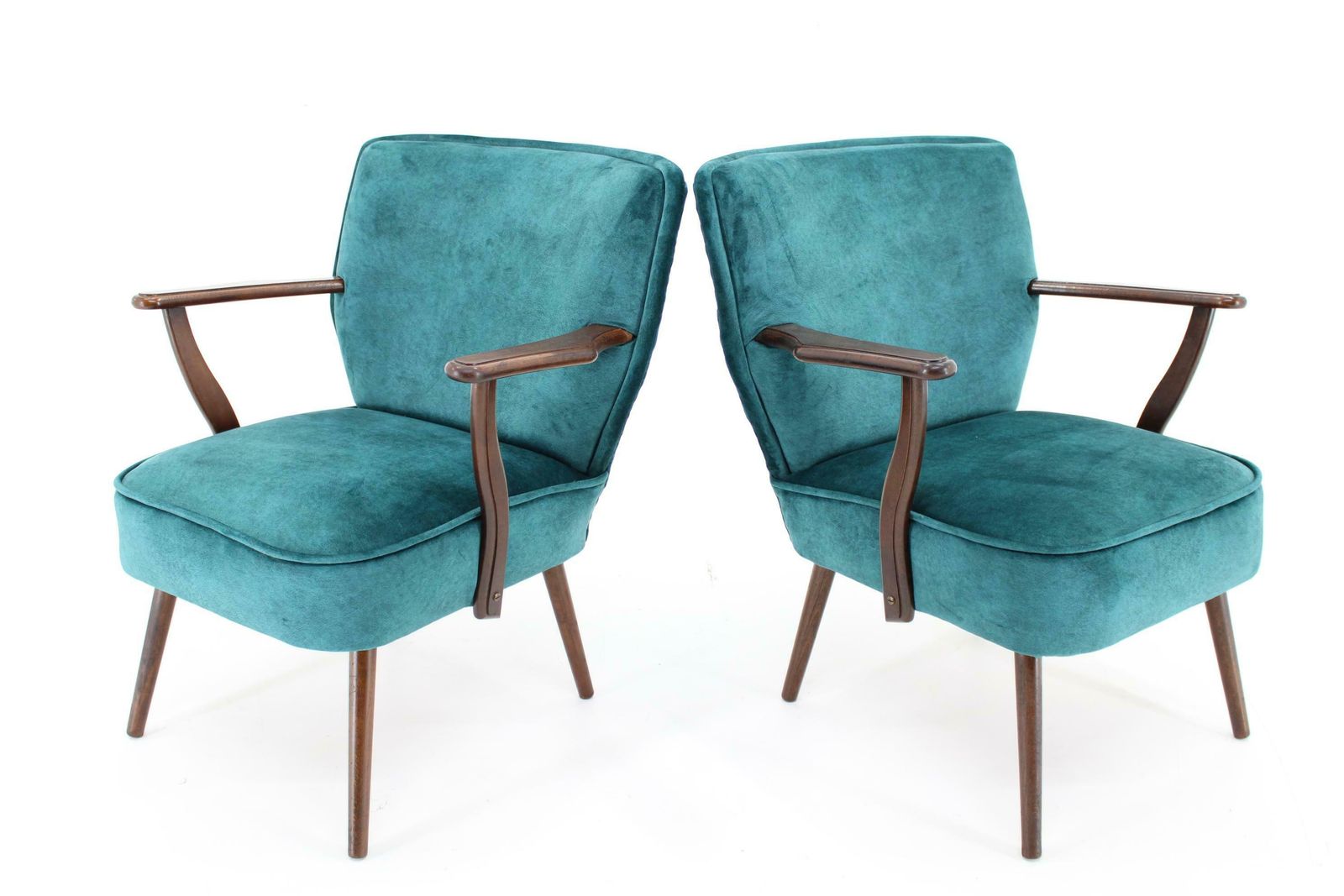 1970s Pair Of Refurbished Beech Armchairs In Velvet, Czechoslovakia photo for sale
