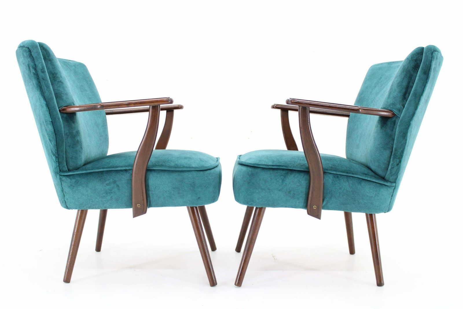 1970s Pair Of Refurbished Beech Armchairs In Velvet, Czechoslovakia photo vintage