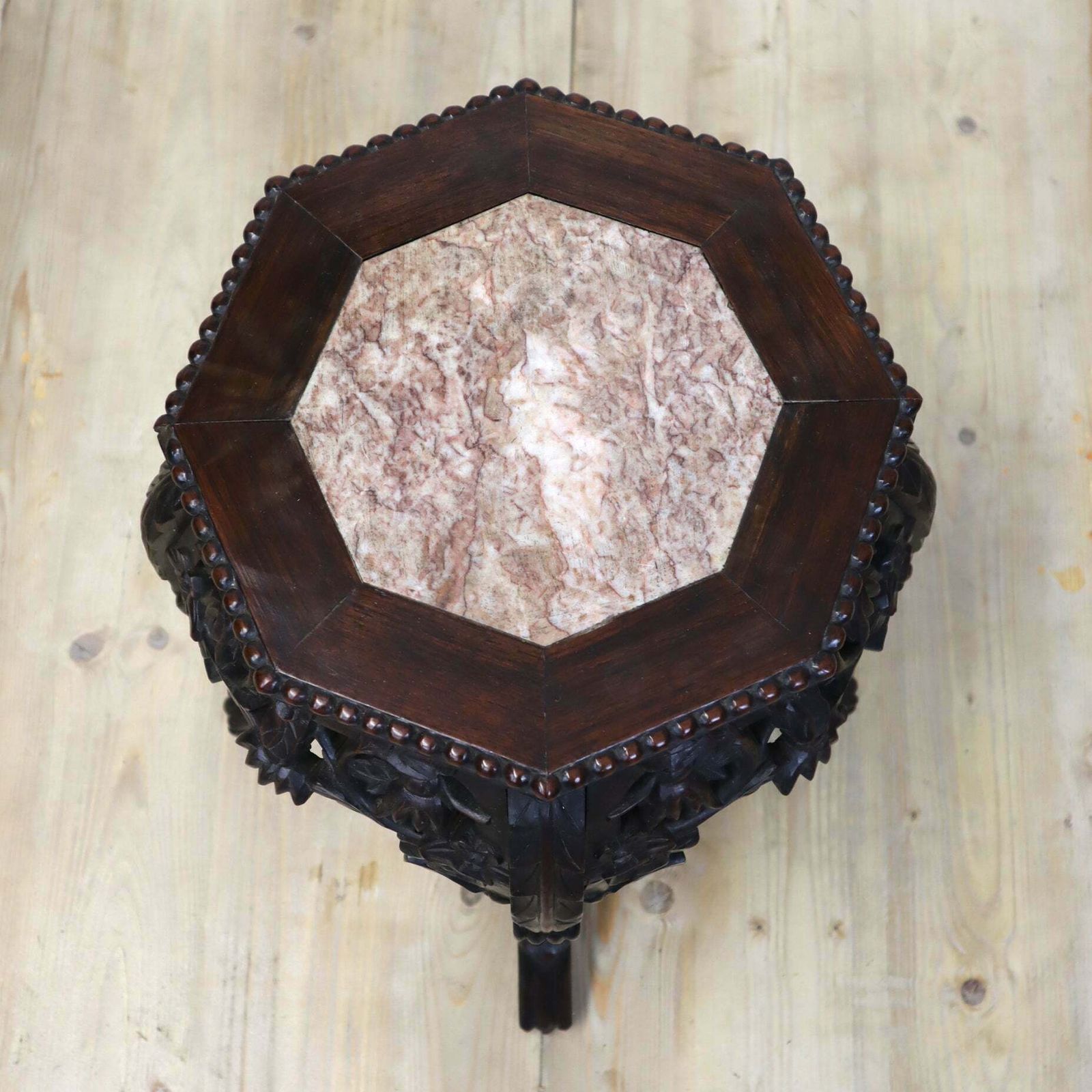 Antique Chinese Marble & Hardwood Jardiniere Stand Table 1603a photo for sale