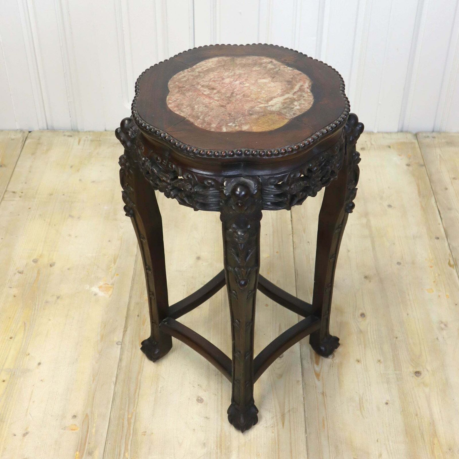 Antique Chinese Marble & Hardwood Jardiniere Stand Table