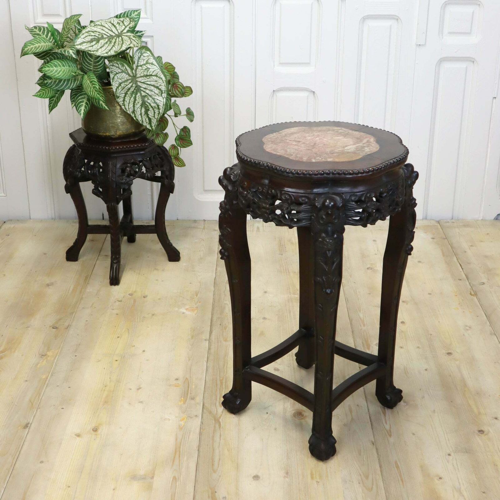 Antique Chinese Marble & Hardwood Jardiniere Stand Table photo for sale