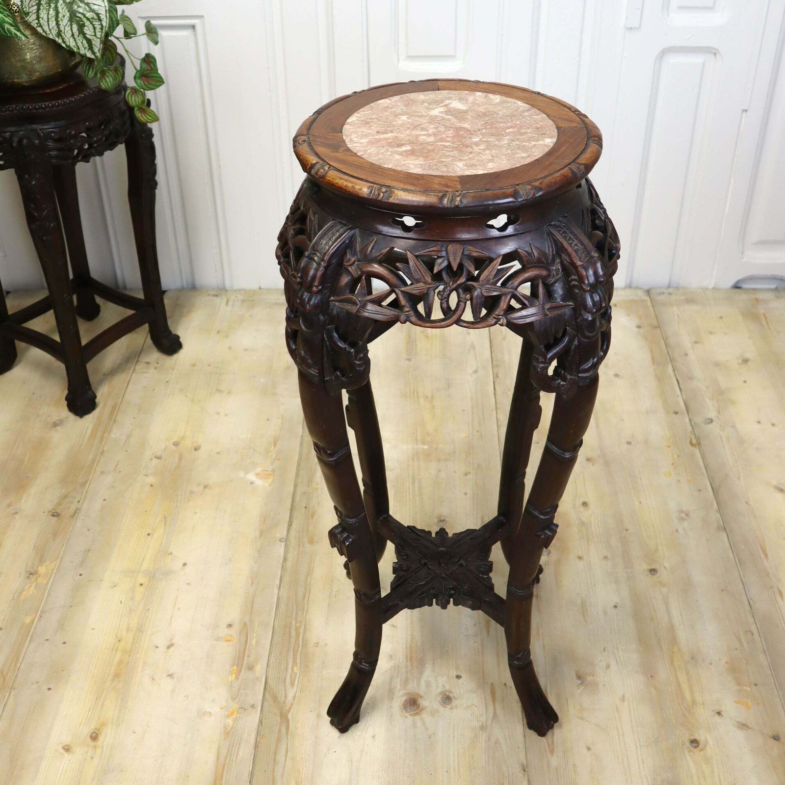 Antique Chinese Marble & Hardwood Jardiniere Stand Table photo for sale
