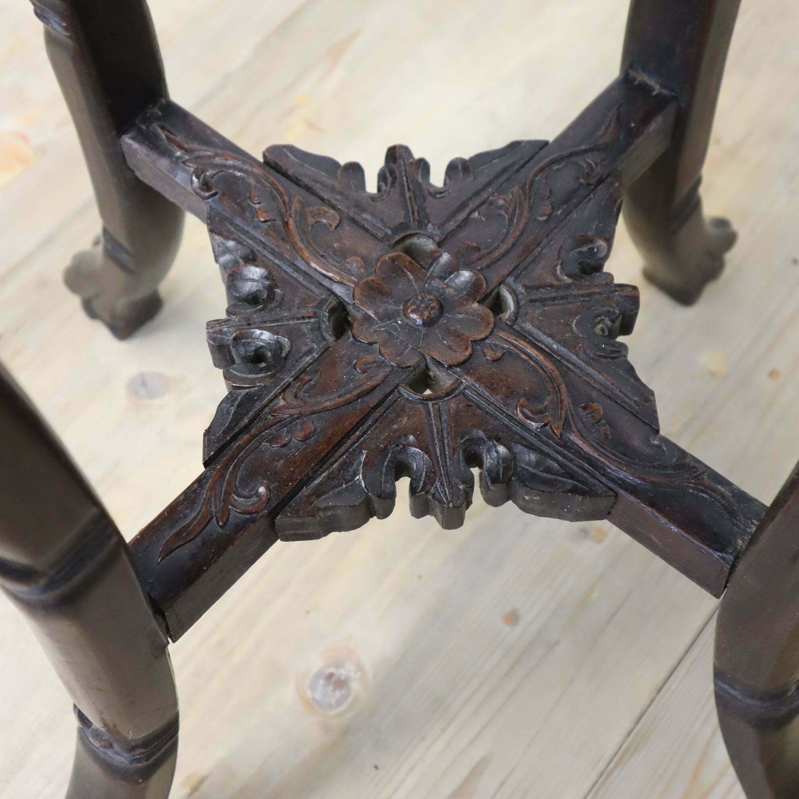 Home Decor Antique Chinese Marble & Hardwood Jardiniere Stand Table photo