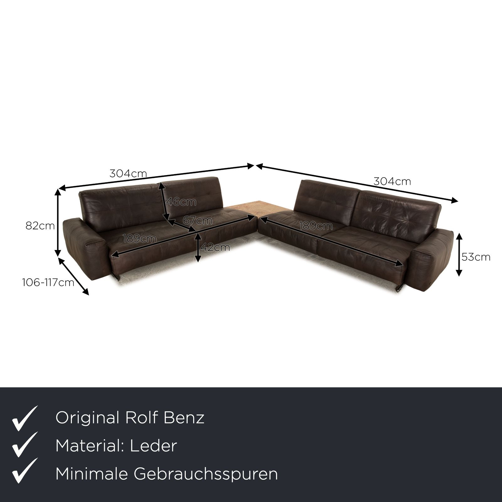 Canapé d'angle Rolf Benz 50 en cuir brun foncé, fonction manuelle photo furniture