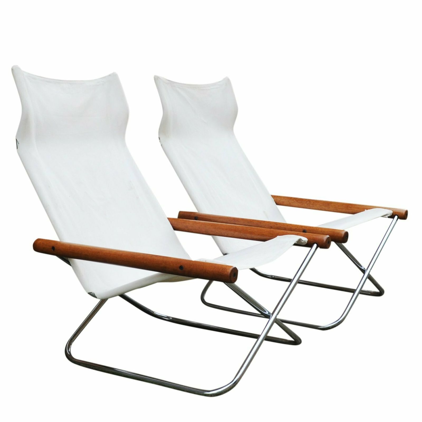 White Canvas Ny Chairs By Takeshi Nii, Japan, 1950s, Set Of 2
