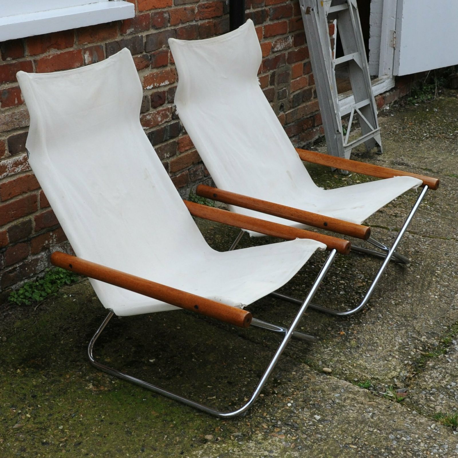 White Canvas Ny Chairs By Takeshi Nii, Japan, 1950s, Set Of 2 photo Furniture