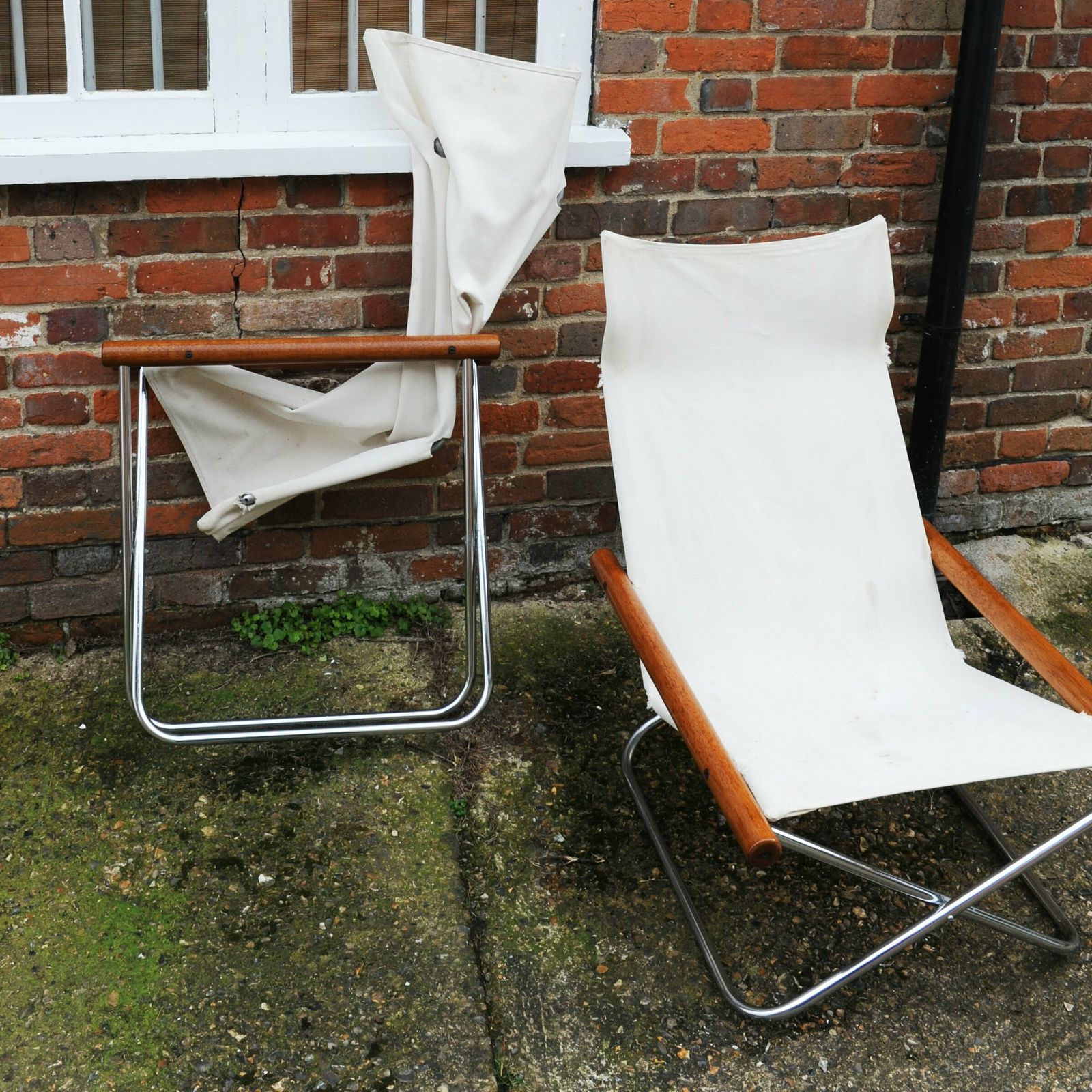 1850.0 White Canvas Ny Chairs By Takeshi Nii, Japan, 1950s, Set Of 2 photo